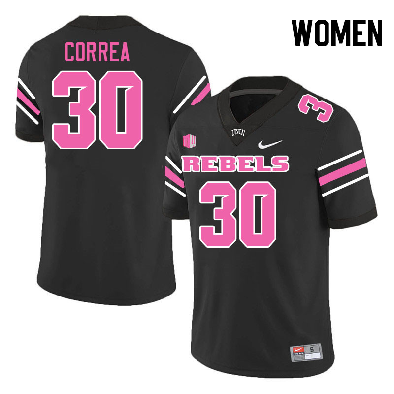 Women #30 Charles Correa UNLV Rebels College Football Jerseys Stitched-Black